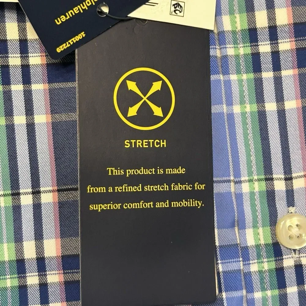 Polo Ralph Lauren Classic Fit Performance Long Sleeve Blue Plaid Mens M NWT $138